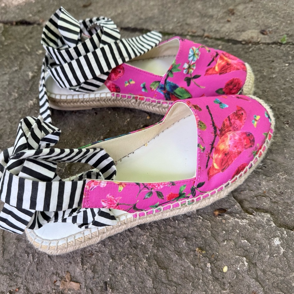 Floral Pink Rampage Espadrilles with Striped Ties - Picture 3 of 6
